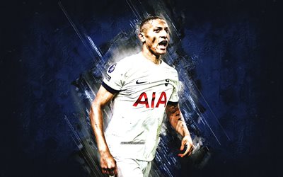 Richarlison, Tottenham Hotspur, Brazilian football player, blue stone background, Premier League, England, football, Richarlison de Andrade