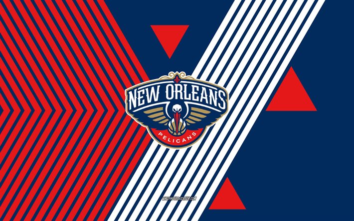 logotipo de nova orleans pelicans, 4k, time de basquete americano, fundo de linhas azuis vermelha, nova orleans pelicans, nba, eua, art, emblema de nova orleans pelicans, basquetebol