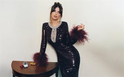 emily ratajkowski, 미국 패션 모델, 사진 촬영, 검은 이브닝 드레스, 인기있는 여성