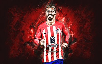 Antoine Griezmann, Atletico Madrid, French football player, red stone background, La Liga, Spain, football