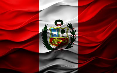 4k, bandera de perú, países de américa del sur, bandera 3d perú, sudamerica, textura 3d, día de perú, símbolos nacionales, arte 3d, perú