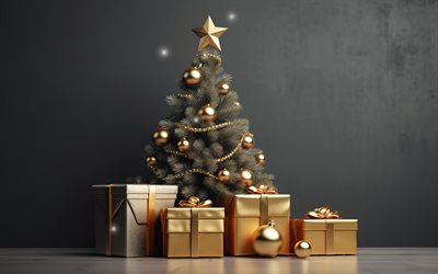 Christmas tree, Happy New Year, Merry Christmas, 3d Christmas tree, Christmas greeting card