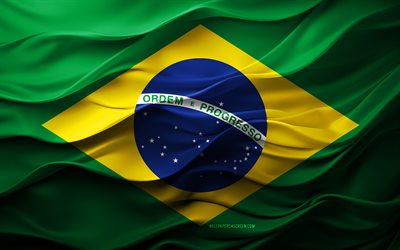 4k, drapeau du brésil, pays d'amérique du sud, drapeau brésilien 3d, amérique du sud, drapeau brésilien, texture 3d, jour du brésil, symboles nationaux, art 3d, brésil