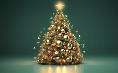 albero di natale, buon anno, carta con albero di natale, buon natale, decorazioni natalizie dorate, carta di auguri di natale