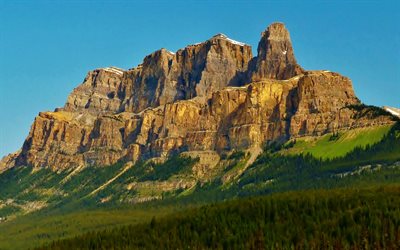mountains, blue sky, mountain landscape, Castle Mountain, Alberta, Canada
