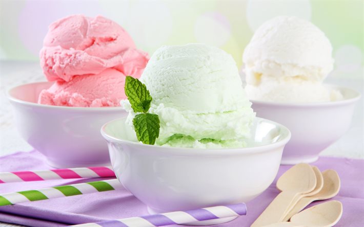 jäätelöä, makeisia, jäätelöpalloja, minttua