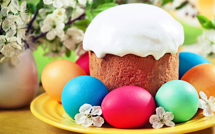 Easter, cake, easter eggs