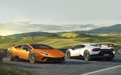 Lamborghini Huracan Performante, road, 2018 cars, supercars, landscapes, Lamborghini