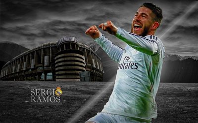 Sergio Ramos, les stars du football, fan art, le Real Madrid, les joueurs de football, La Liga