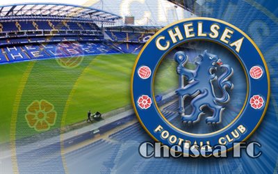 de fútbol, el escudo del Chelsea, Chelsea FC, de la Liga Premier, en Stamford Bridge, England
