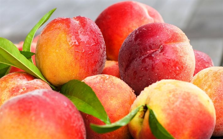 peaches, dew drops, fruit