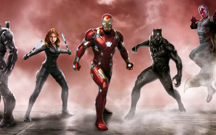 Captain America, Civil War, Marvel Comics, Iron-Man, Vision, Вижн, Black Panther, black widow