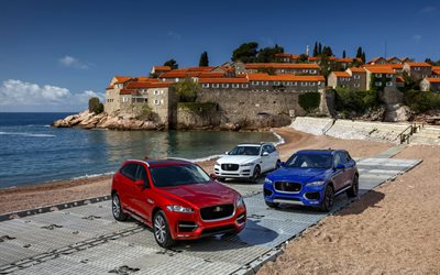 jaguar f-pace, 2016, blå f-pace, röd f-pace, vit f-pace, crossover, nya bilar, jaguar