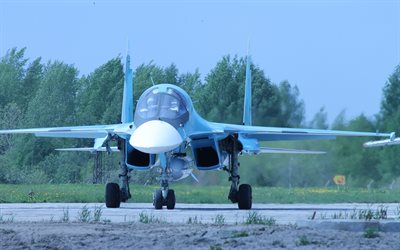 caccia bombardiere, Su-34, russo bomber, Air Force russa, campo d'aviazione