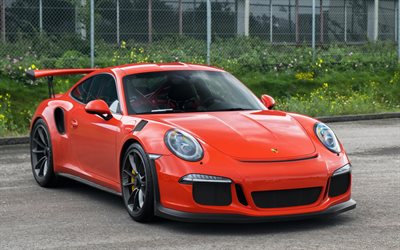 Porsche 911 GT3, GT3 RS, 2016, orange Porsche 911, orange GT3 RS, tuning Porsche, black wheels
