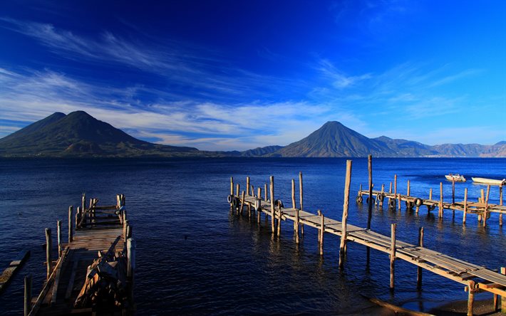 Guatemala, 4k, dağlar, iskele, deniz, plaj