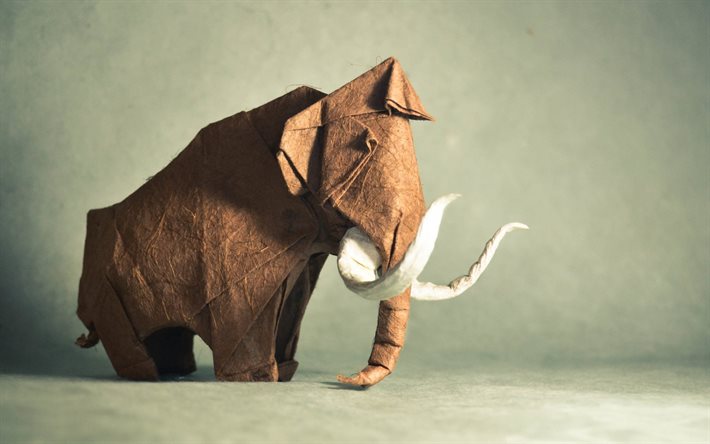mamute, animais de papel, origami, criativo