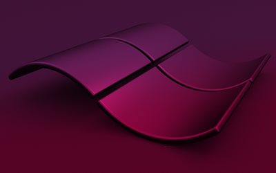 windows 보라색 로고, 4k, 창의적인, windows 물결 모양 로고, 운영체제, 윈도우 3d 로고, 보라색 배경, 윈도우 로고, 윈도우
