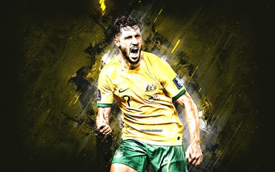 mathew leckie, australian jalkapallomaajoukkue, australialainen jalkapalloilija, hyökkääjä, keltainen kivi tausta, australia, jalkapallo