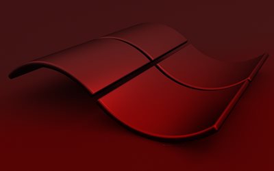 windows の赤いロゴ, 4k, クリエイティブ, windows の波状のロゴ, オペレーティングシステム, windows 3d ロゴ, 赤い背景, windows のロゴ, ウィンドウズ