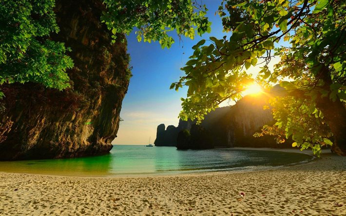 thailand, hav, tropikerna, solnedgång, sommar, asien