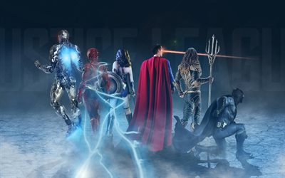 La Liga de la justicia, 2017, los superhéroes, los personajes, la Mujer Maravilla, Superman, Batman, Aquaman, Flash, Cyborg, Clark Kent