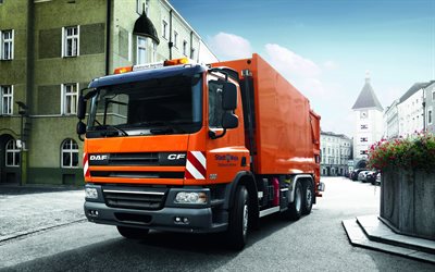 daf cf, 2017, 6x2, 특수 트럭, 도시 기술, 오렌지 쓰레기 트럭, 독일, 쓰레기 처리, daf, daf cf75310 선풍기