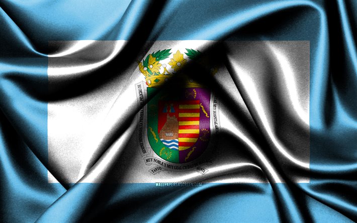말라가 국기, 4k, 스페인 지방, 패브릭 플래그, 말라가의 날, 말라가의 국기, 물결 모양의 실크 깃발, 스페인, 스페인의 지방, 말라가
