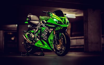 kawasaki ninja 636 zx 6r, 4k, estacionamento, bicicletas 2022, superbikes, ninja kawasaki verde, motos esportivas, motocicletas japonesas, kawasaki