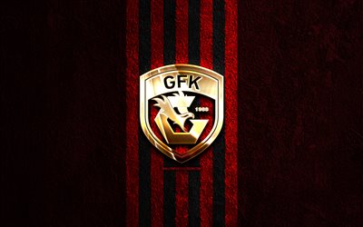 شعار غازي عنتاب الذهبي, 4k, الحجر الأحمر الخلفية, سوبر ليج, نادي كرة القدم التركي, شعار غازي عنتاب, كرة القدم, غازي عنتاب