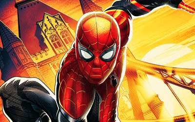 4k, hombre araña, arte de los cómics, comics marvel, batalla, superhéroes, hombre araña de dibujos animados, arte de fan, hombre araña 4k