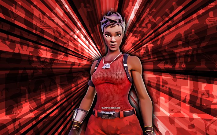 4k, Renegade Fortnite, red rays background, Renegade Skin, abstract art, Fortnite Renegade Skin, Fortnite characters, Renegade, Fortnite, creative art