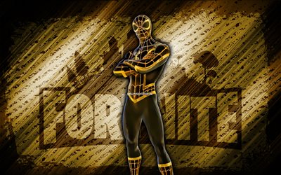 Gilded Reality Spider-Man Fortnite, 4k, brown diagonal background, grunge art, Fortnite, artwork, Gilded Reality Spider-Man Skin, Fortnite characters, Gilded Reality Spider-Man, Fortnite Gilded Reality Spider-Man Skin