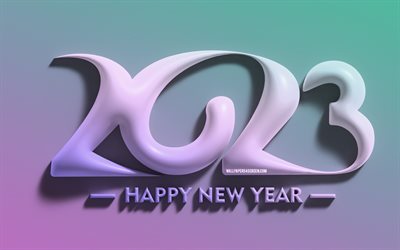 4k, 2023 Happy New Year, minimalism, violet 3D digits, 2023 concepts, creative, 2023 3D digits, Happy New Year 2023, 2023 violet background, 2023 year
