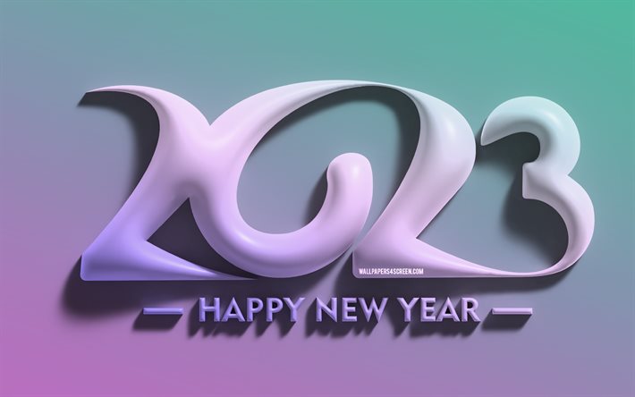 4k, 2023 hyvää uutta vuotta, minimalismi, violetit 3d numerot, 2023 konseptit, luova, 2023 3d numerot, hyvää uutta vuotta 2023, 2023 violetti tausta, 2023 vuosi