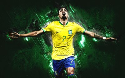 Lucas Paqueta, Brazil national football team, Qatar 2022, brazilian soccer player, attacking midfielder, green stone background, Brazil, football