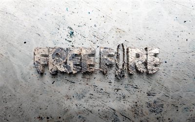 logo in pietra garena free fire, 4k, sfondo di pietra, logo garena free fire 3d, marche di giochi, creativo, logo garena free fire, arte del grunge, fuoco libero di garena