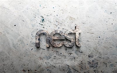 شعار google nest stone, 4k, الحجر الخلفية, شعار google nest 3d, العلامات التجارية, خلاق, شعار google nest, فن الجرونج, عش جوجل