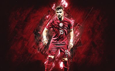 Bassam Al-Rawi, Qatar National Football Team, Qatar 2022, Qatari Football Player, Burgundy Stone Background, Qatar, Football