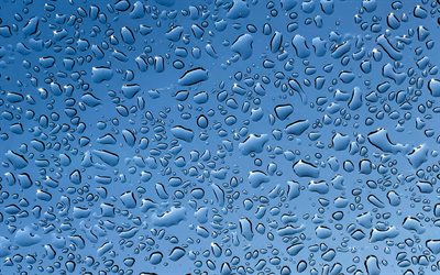 4k, water drops pattern, macro, water drops texture, blue water background, water drops, background with water drops