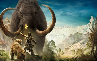 Far Cry Prima, el mamut, el hombre, león