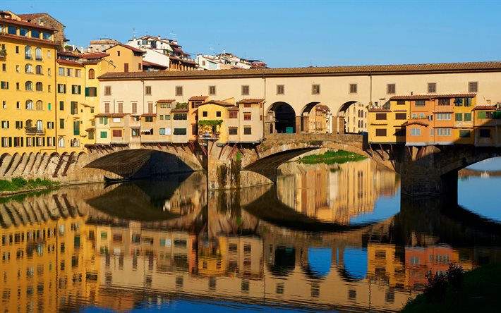 Florence, Italie, pont, canal, le Ponte Vecchio