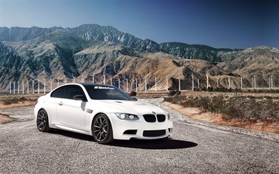 coupe, BMW M3, E92, wind turbines, white BMW