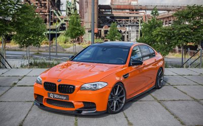 Progettazione 3D, tuning, BMW M5 F10, supercar, arancione m5, bmw
