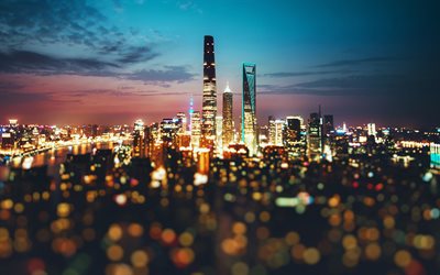Cina, notte, bokeh, luci, Pechino