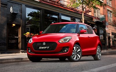 Suzuki Swift, 4k de 2017, los coches, hatchback, red Swift, Suzuki