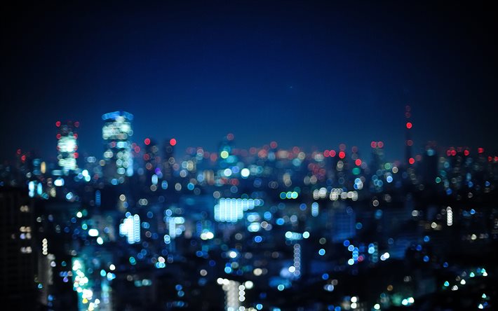 tóquio, paisagem noturna, bokeh, ásia, japão