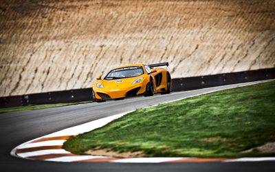 raceway, 2015, McLaren MP4-12C, racing car, orange McLaren, movement, supercars