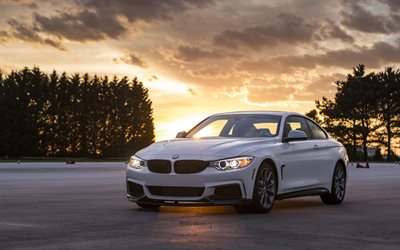 sportcars, Gün batımı, 2015 BMW M4 Coupe, 435i, F82, beyaz BMW