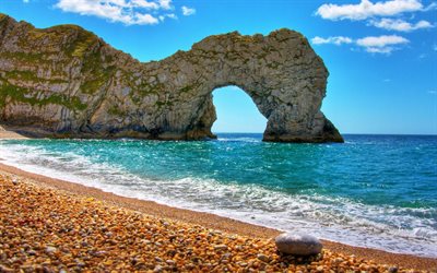 Durdle Kapı, kayalar, deniz, yaz, İngiltere